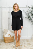 Long Sleeve Button Down Dress In Black